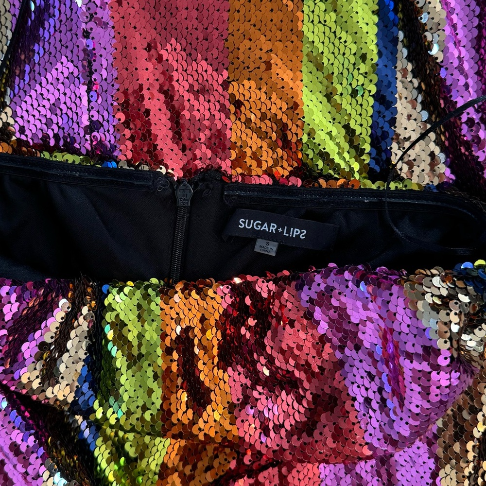 Sugar + Lips Multicolor Sequin Strapless Stretch … - image 7
